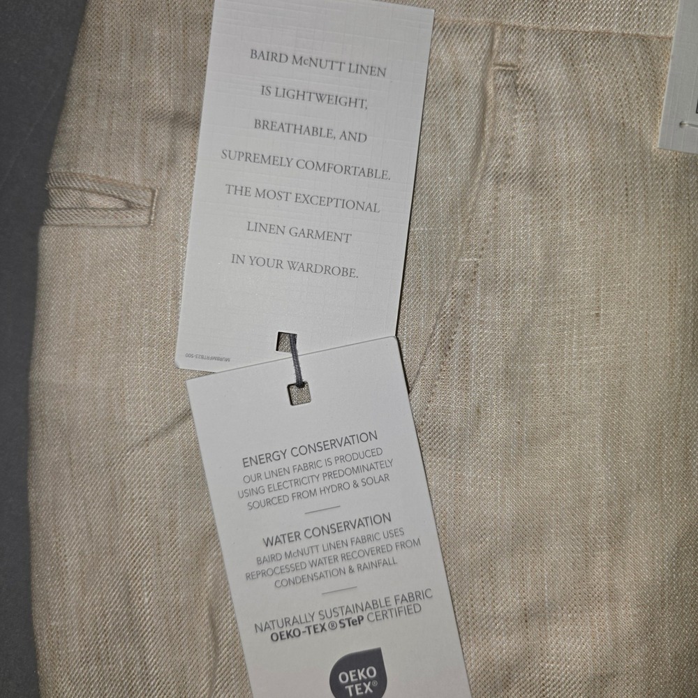 Baird McNutt Murano Linen Dress Pants 44x30 Mens Beige Zac Classic Fit Cuffed - Picture 4 of 12